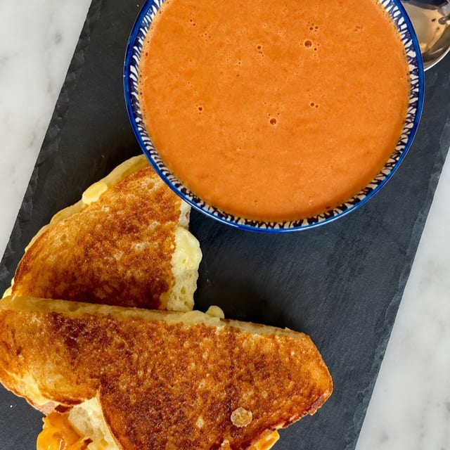 Roasted Tomato Soup w/grilled cheese sandwich.